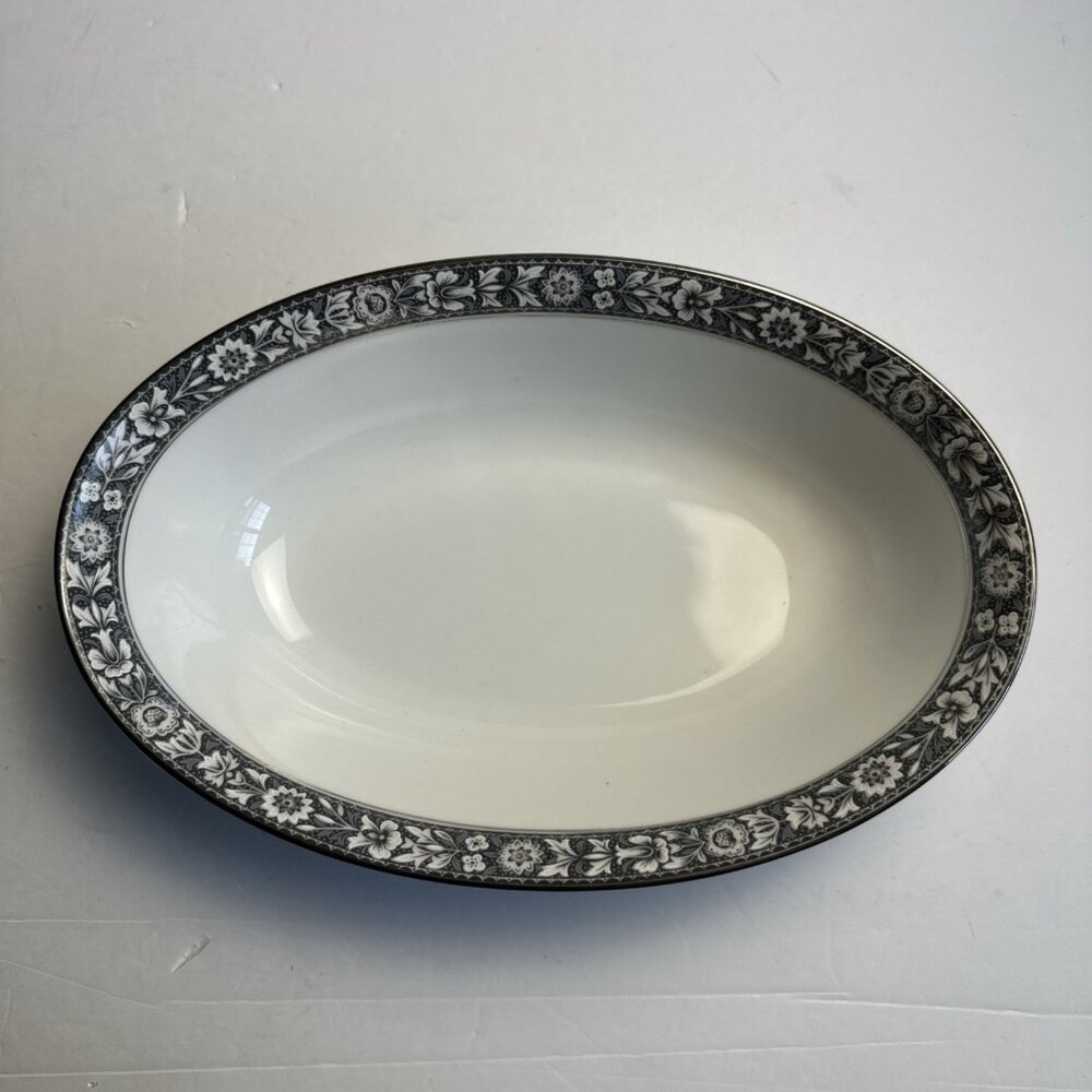Vintage‎ Sango China Japan Navarro Grey Floral Design Oval Vegetable Bowl 6283